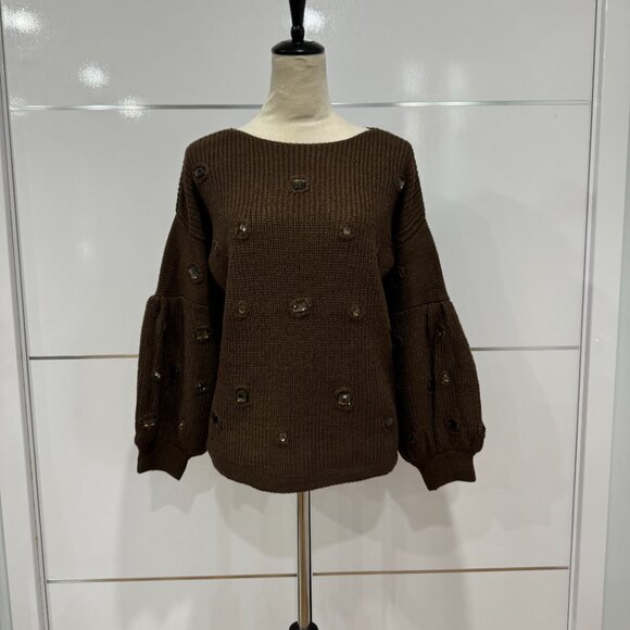 Peekskill Crystal Embellished Sweater in Mocha NWOT, Size M - Picture 7 of 15
